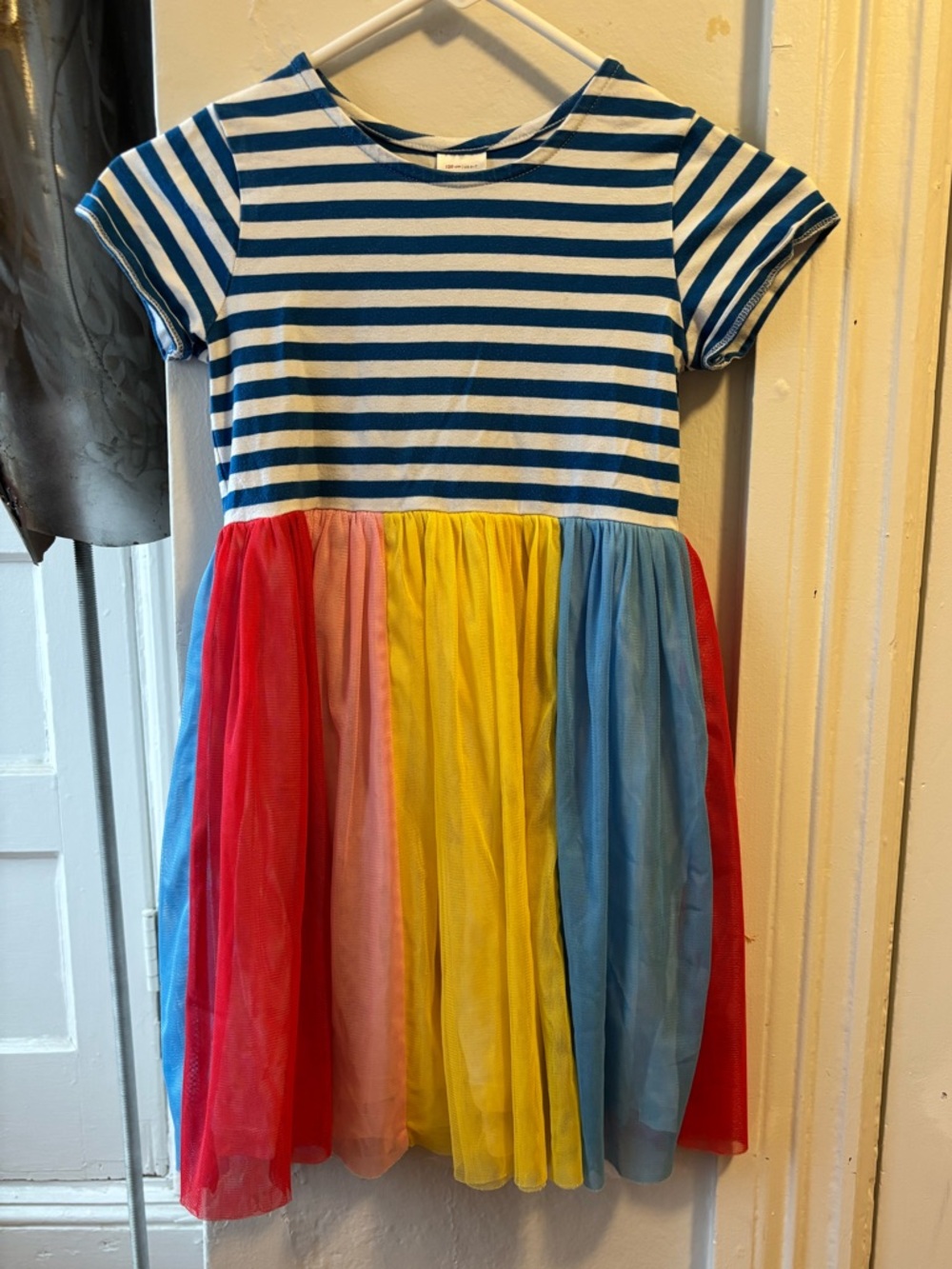 Hanna Andersson Blue & White Stripe Top with Rainbow Tulle Skirt